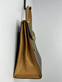 Celine Sac à main Maillon Triomphe — Toile monogrammée marron, détails cuir beige et hardware doré