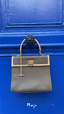 Celine Sac à main Maillon Triomphe — Toile monogrammée marron, détails cuir beige et hardware doré
