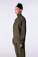 Pull mixte col zippé Lewis Patch Khaki