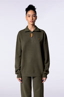 Pull mixte col zippé Lewis Patch Khaki