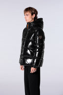 Doudoune à capuche coupe droite nylon glossy Vianney Bright Noir