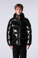 Doudoune à capuche coupe droite nylon glossy Vianney Bright Noir