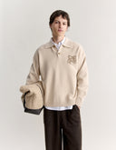 FOX HEAD INTARSIA MERINO POLO JUMPER 0625 - DUSTY BEIGE / TAUPE MELANGE