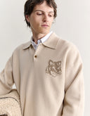 FOX HEAD INTARSIA MERINO POLO JUMPER 0625 - DUSTY BEIGE / TAUPE MELANGE