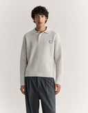 FOX HEAD WOOL RIBBED POLO JUMPER H120 - LIGHT GREY MELANGE