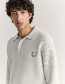FOX HEAD WOOL RIBBED POLO JUMPER H120 - LIGHT GREY MELANGE